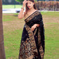Black Pure Soft  Silk Saree With Copper And Golden Zari