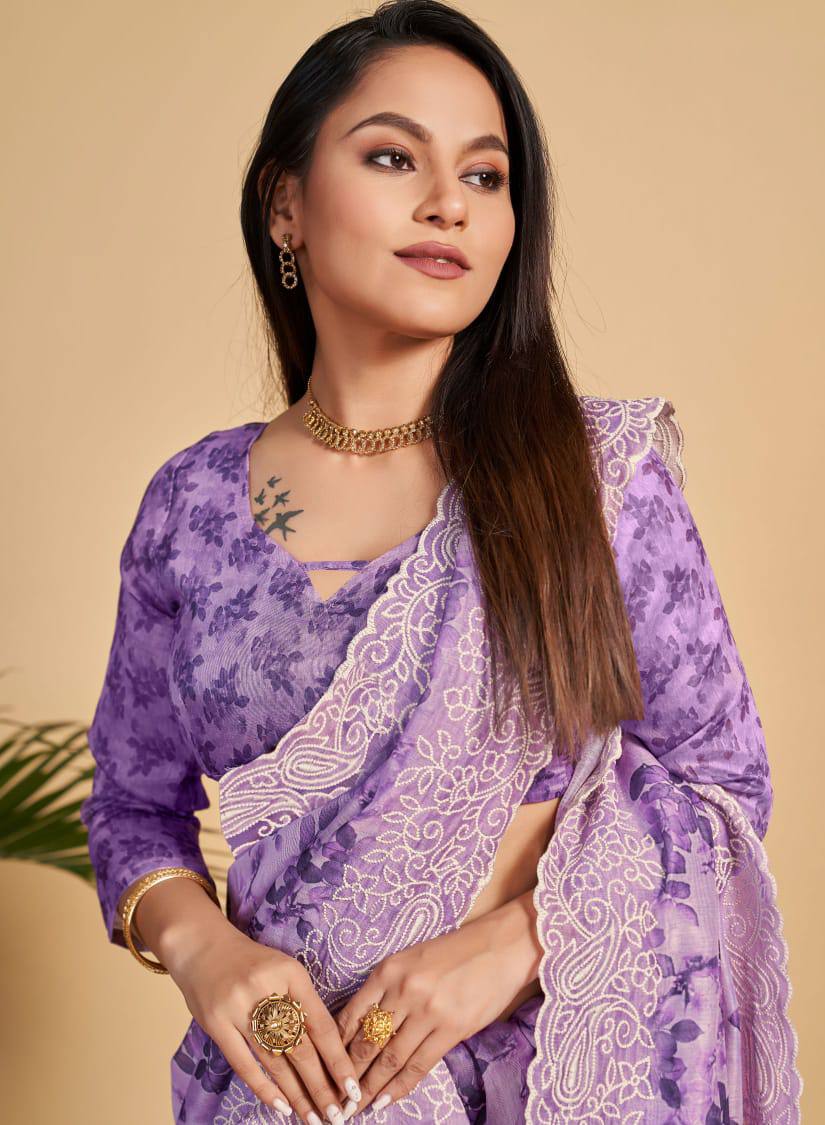 Purple Soft Linen Cotton Saree