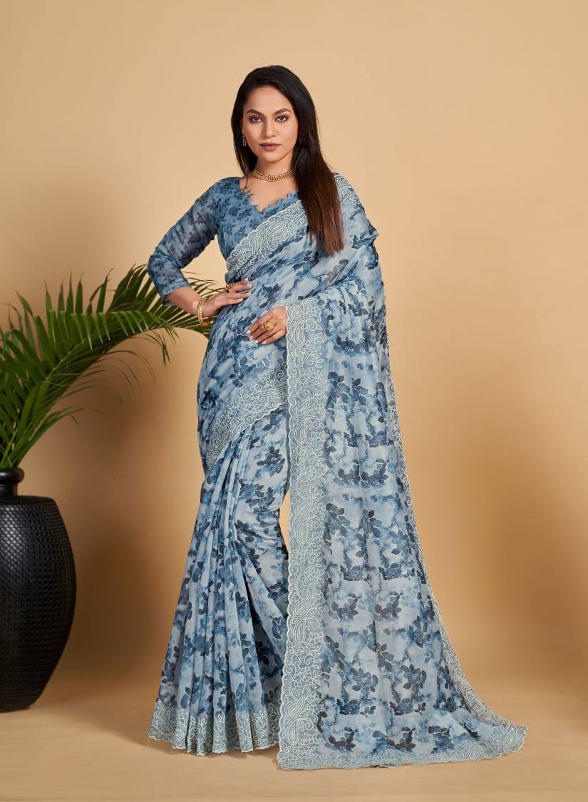 Teal Soft Linen Cotton Saree