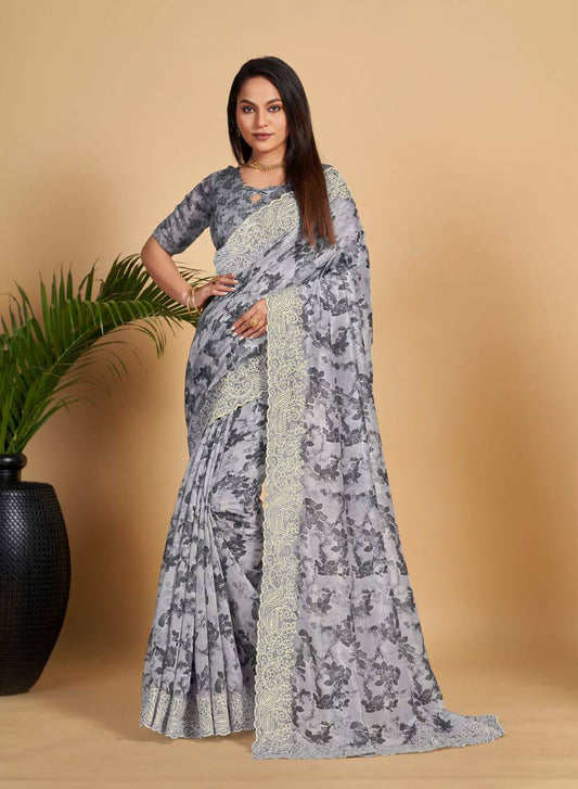 Grey Soft Linen Cotton Saree