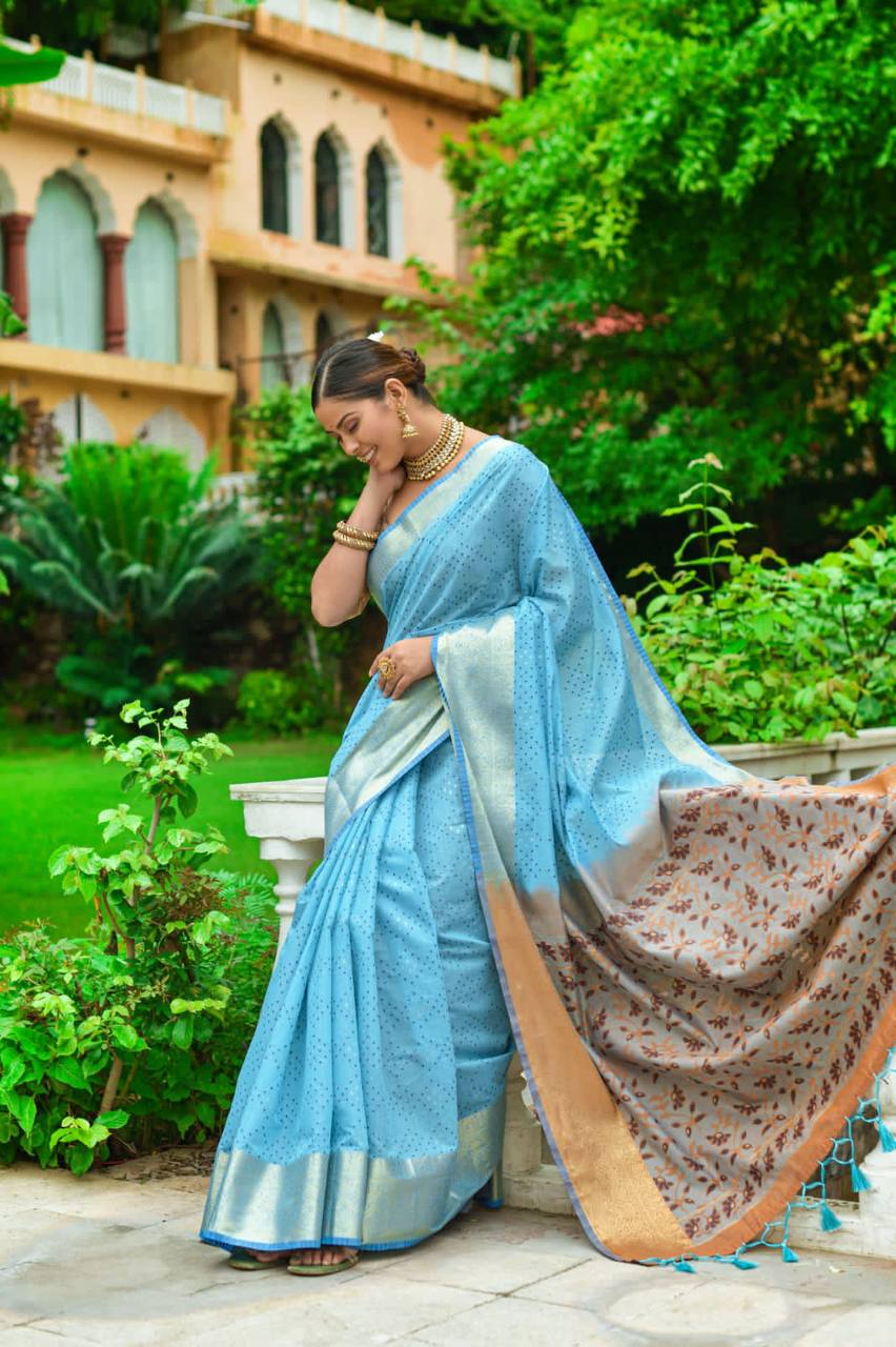 Sky Blue Premium Chanderi Silk Saree