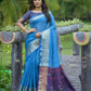 Blue Premium Chanderi Silk Saree With Unique Meena Weaves