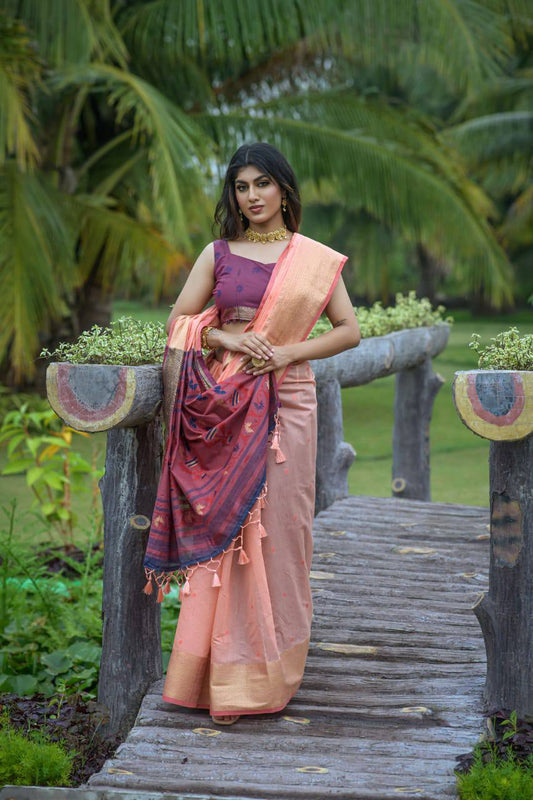 Pink Premium Chanderi Silk Saree With Unique Meena Weaves