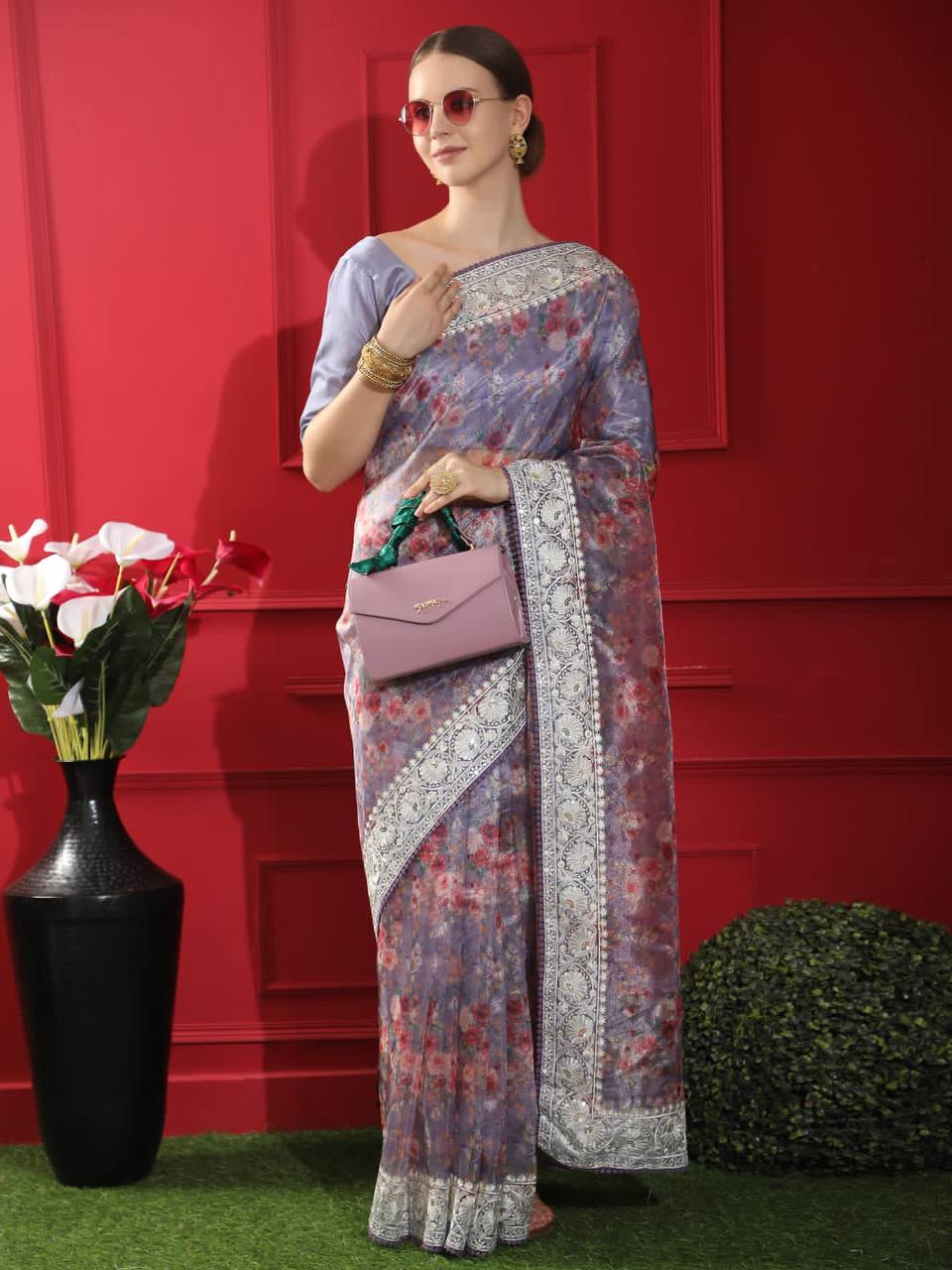 Purple Soft Organza Silk Saree