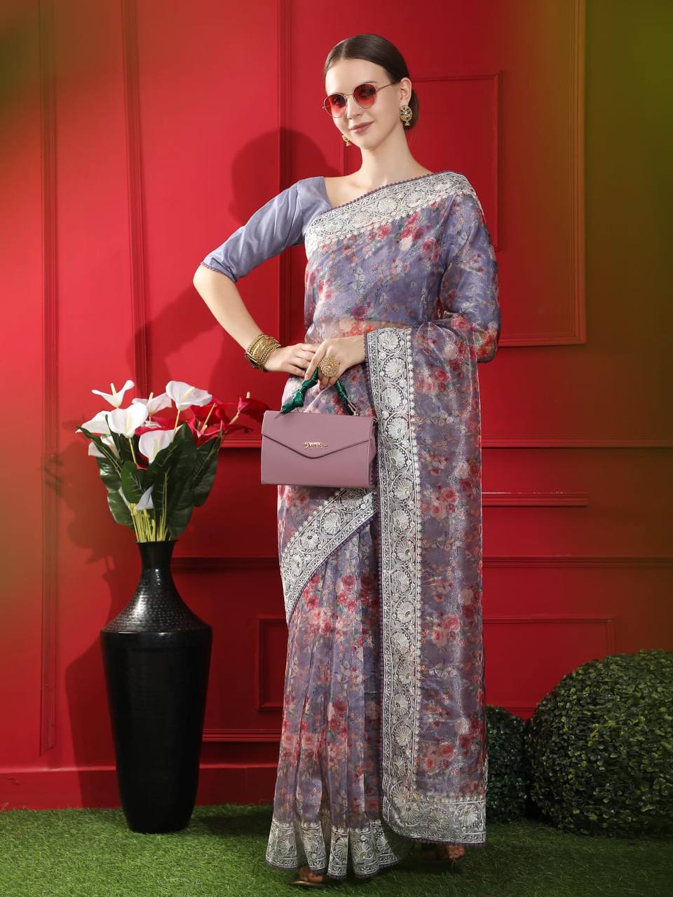 Purple Soft Organza Silk Saree